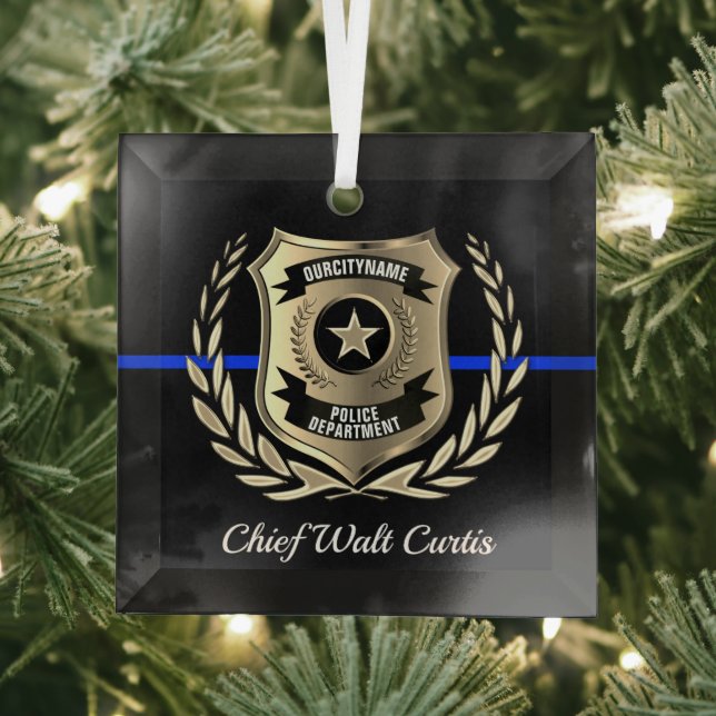 Thin Blue Line Police Badge Personalized Ornament (Insitu)