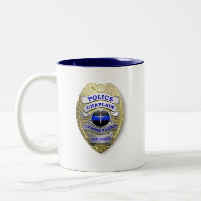 Thin Blue Line Police Chaplain Badge Two-Tone Coffee Mug (Left)