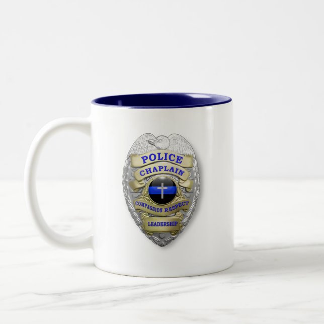 Thin Blue Line Police Chaplain Badge  Two-Tone Coffee Mug (Left)