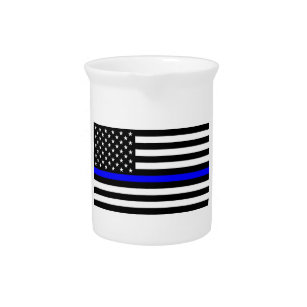 Thin Blue Line Police Cops American Flag Pitcher