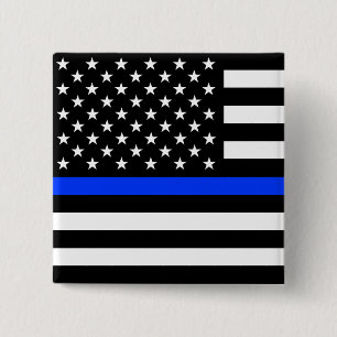 Thin Blue Line Police Flag 2 Inch Square Button
