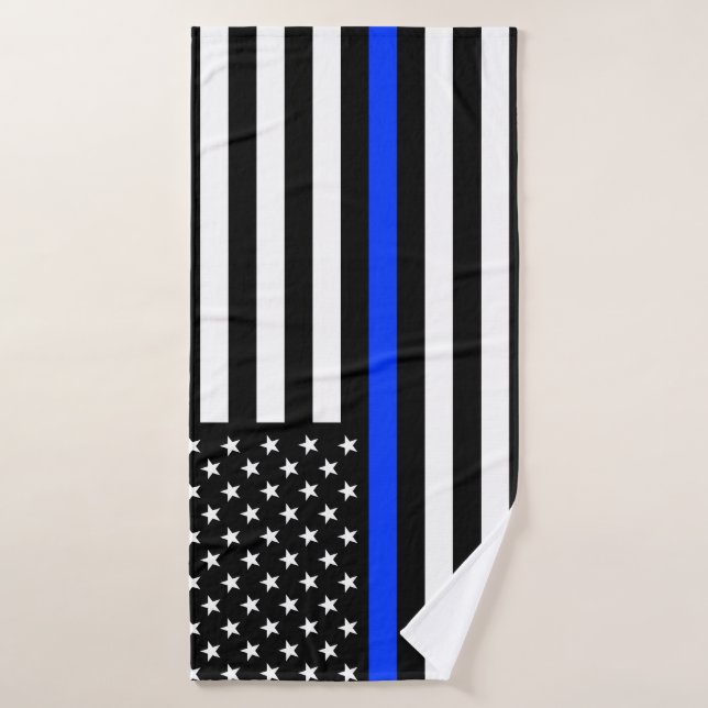 Thin Blue Line Police Flag Bath Towel (Bath Towel)