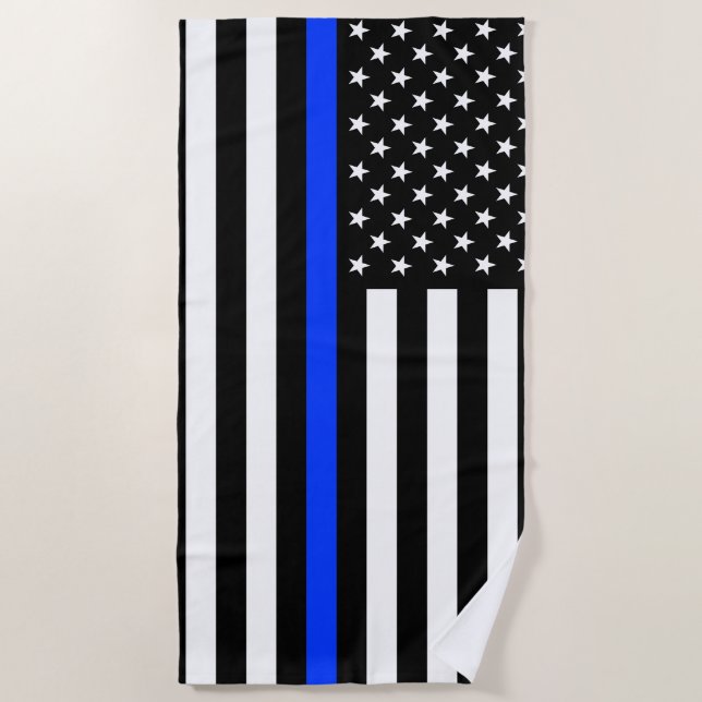 Thin Blue Line Police Flag Beach Towel (Front)