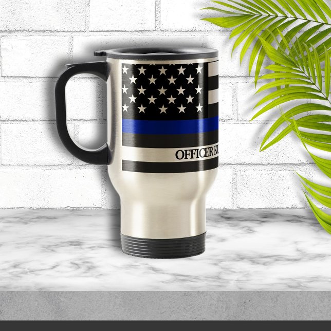 Thin Blue Line Police Flag Custom Travel Mug (Creator Uploaded)