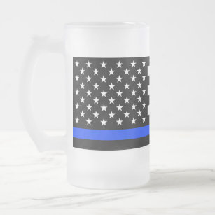 Thin Blue Line Police Flag Frosted Glass Beer Mug