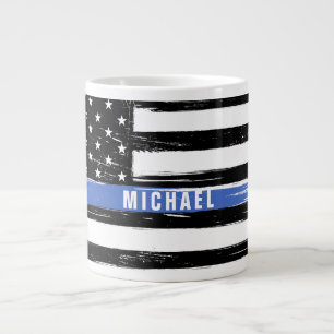 Thin Blue Line Police Flag Grunge Personalized Large Coffee Mug