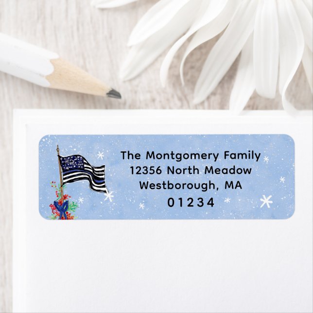 Thin Blue Line Police Flag Holiday Return Address (Insitu)