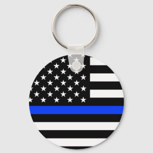 Thin Blue Line Police Flag Keychain