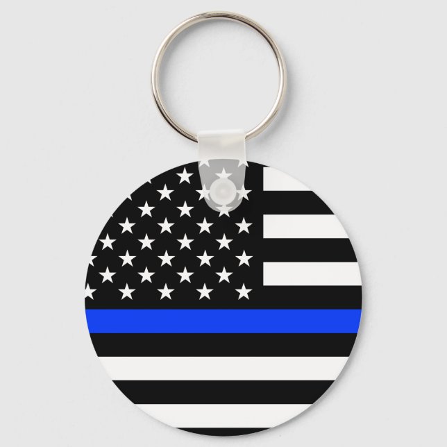 Thin Blue Line Police Flag Keychain (Front)