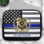 Thin Blue Line Police Flag Laptop Sleeve<br><div class="desc">Personalize laptop sleeve featuring the classic black and white police flag with the thin blue line. Edit the name of your city and officer's name and title,  for a one of a kind gift for your favourite law enforcement professional.</div>