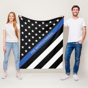 Thin Blue Line Police Flag Monogram Name Fleece Blanket