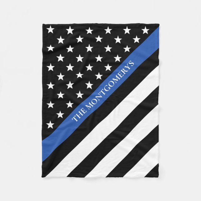 Thin Blue Line Police Flag Monogram Name Small Fleece Blanket (Front)