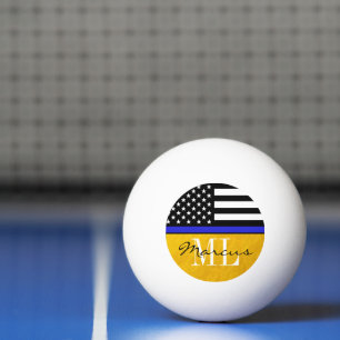 Thin Blue Line & Police flag Monogrammed / Golden Ping Pong Ball