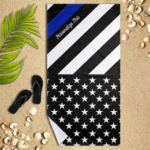 Thin Blue Line Police Flag Personalized Beach Towel