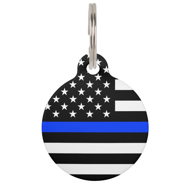Thin Blue Line Police Flag Pet Tag (Front)