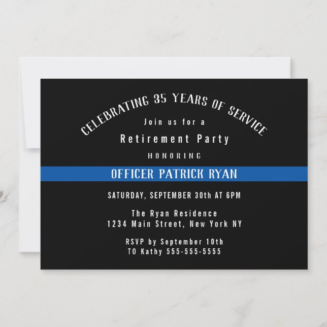 Thin Blue Line Police Flag Retirement Party Invitation (Back)