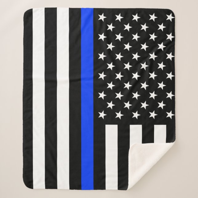 Thin Blue Line Police Flag Sherpa Blanket (Front)