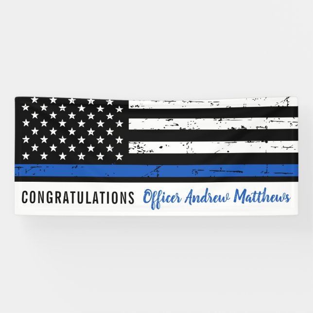 Thin Blue Line Police Graduation Law Enforcement Banner (Horizontal)