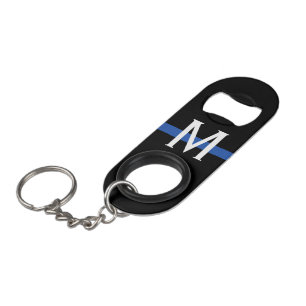 Thin Blue Line Police Monogram Keychain Bottle Opener