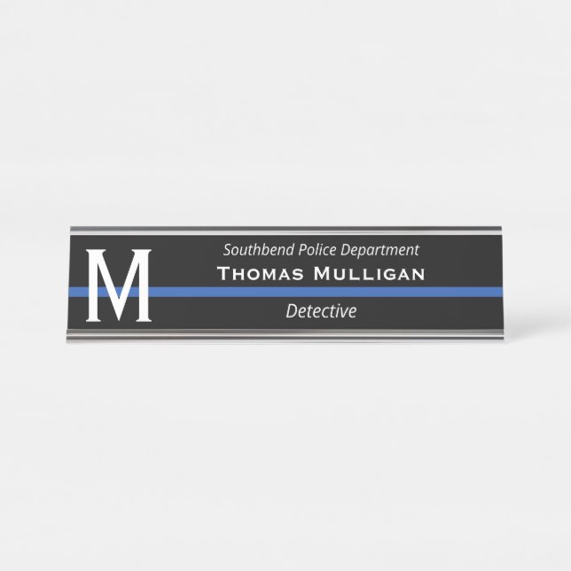 Thin Blue Line Police Monogrammed Initial Desk Name Plate (Front)