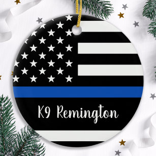 Thin Blue Line - Police Officer - American Flag Ceramic Ornament