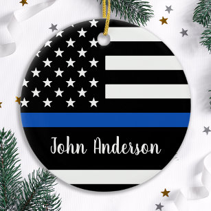 Thin Blue Line - Police Officer - American Flag Ceramic Ornament