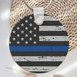 Thin Blue Line - Police Officer - American Flag Keychain<br><div class="desc">Show your support and pride for our Police with this Thin Blue Line Tote Bag - American flag in Police Flag colours ,  distressed design . 
Police Mom - Police Wife Gifts</div>