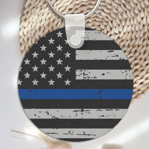 Thin Blue Line - Police Officer - American Flag Keychain