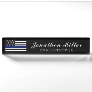 Thin Blue Line Police Officer American Flag Nameplate
