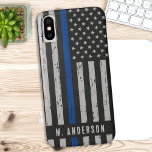 Thin Blue Line Police Officer  iPhone XS Max Case<br><div class="desc">Thin Blue Line iPhone case - American flag in Police Flag colours, distressed design . Personalize with Officer's name. This personalized police otter box phone case is perfect for all policeman, law enforcement and police departments, police supporters, and police wife's and moms. COPYRIGHT © 2020 Judy Burrows, Black Dog Art...</div>