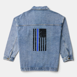 Thin Blue Line - Police Officer - Distressed Flag Denim Jacket