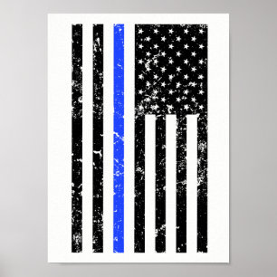 Thin Blue Line - Police Officer - Flag Poster