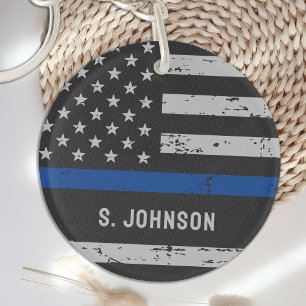 Thin Blue Line - Police Officer - K9 Police Dog Keychain