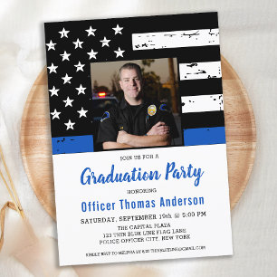 Thin Blue Line Police Officer Photo Graduation Invitation