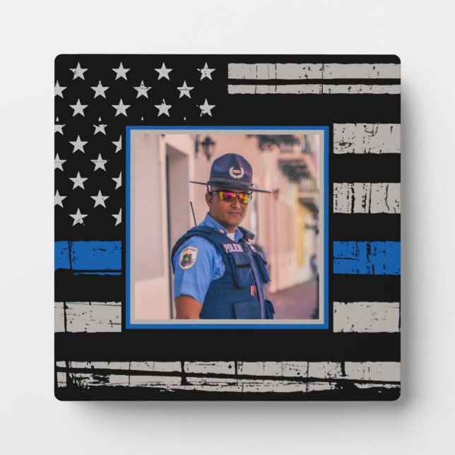 Thin Blue Line Police Officer Photo Plaque (Front)