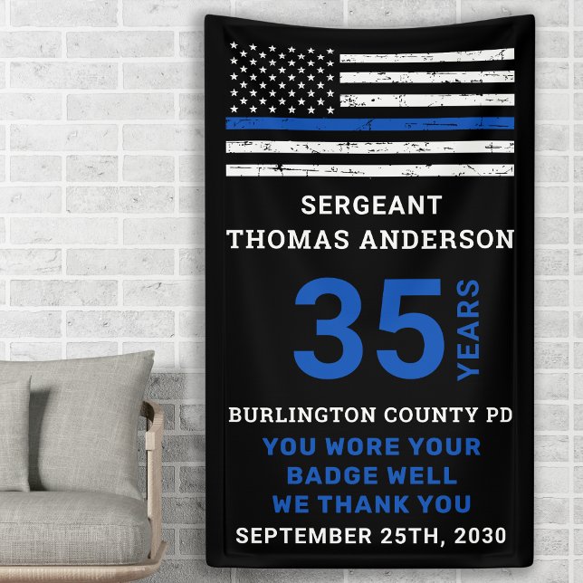 Thin Blue Line Police Officer Retirement Party Banner (Creator Uploaded)