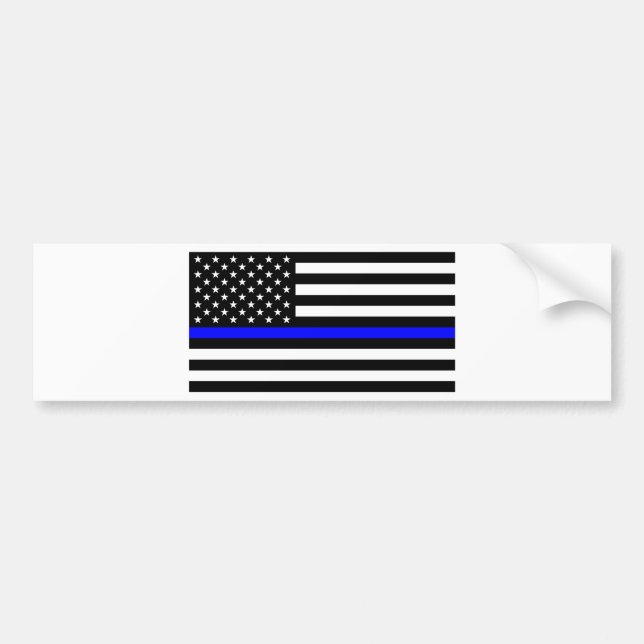 Thin Blue Line Police Officers Memorial Flag Bumper Sticker (Front)