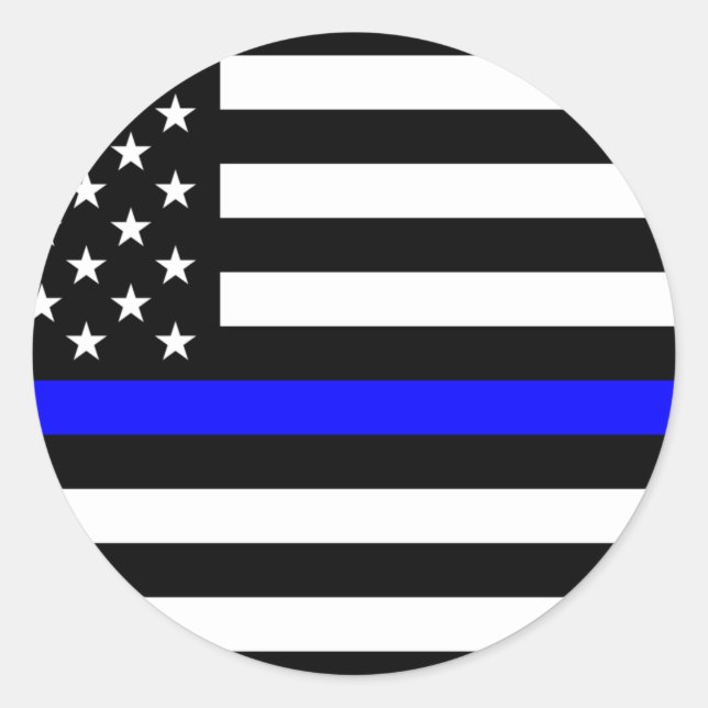 Thin Blue Line Police Officers Memorial Flag Classic Round Sticker (Front)