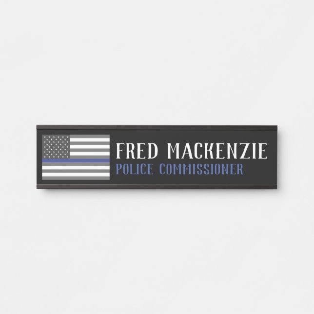 Thin Blue Line Police Patriotic Office Door Sign (Front)