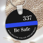 Thin Blue Line Police Personalized Badge Number Keychain<br><div class="desc">If you're looking for a personalized and thoughtful gift for a police officer in your life, look no further than our customized police gifts. Our thin blue line keychain is a modern and stylish accessory that any law enforcement officer would be proud to carry. The bright blue colouring of the...</div>