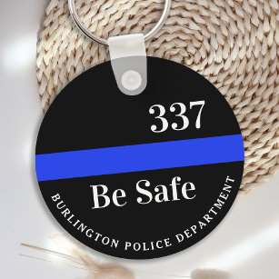 Thin Blue Line Police Personalized Badge Number Keychain