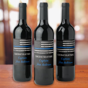 Thin Blue Line Police Retirement Congratulations  Wine Label