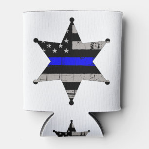Thin Blue Line Police Sheriffs Badge Can Cooler