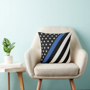 Thin Blue Line Police Stars and Stripes Throw Pill Throw Pillow