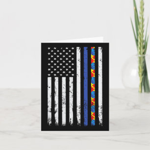 Thin Blue Line Police Support Autism 4th July Mom  Card