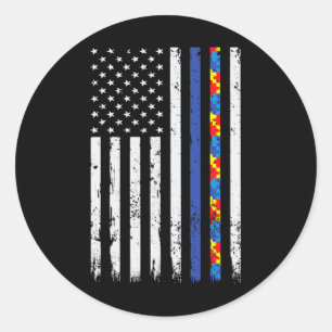 Thin Blue Line Police Support Autism 4th July Mom  Classic Round Sticker