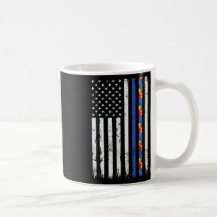 Thin Blue Line Police Support Autism 4th July Mom  Coffee Mug