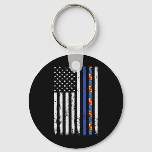 Thin Blue Line Police Support Autism 4th July Mom  Keychain