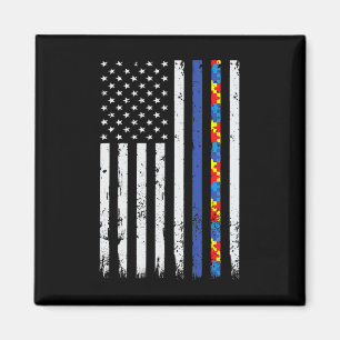 Thin Blue Line Police Support Autism 4th July Mom Magnet