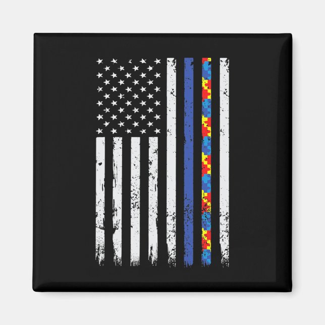 Thin Blue Line Police Support Autism 4th July Mom  Magnet (Front)